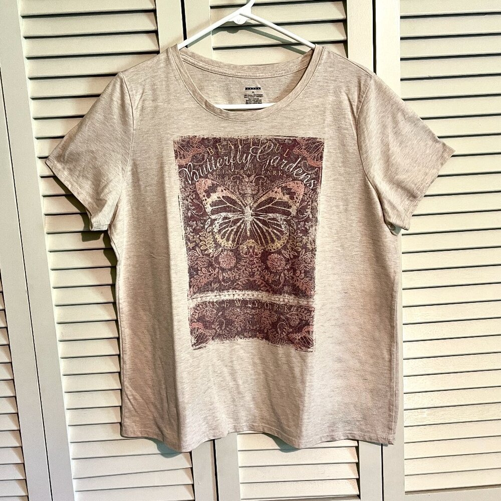 NY Central Park Butterfly Garden Tshirt * Women Sz Ex-Large * Cotton/Poly * NWT